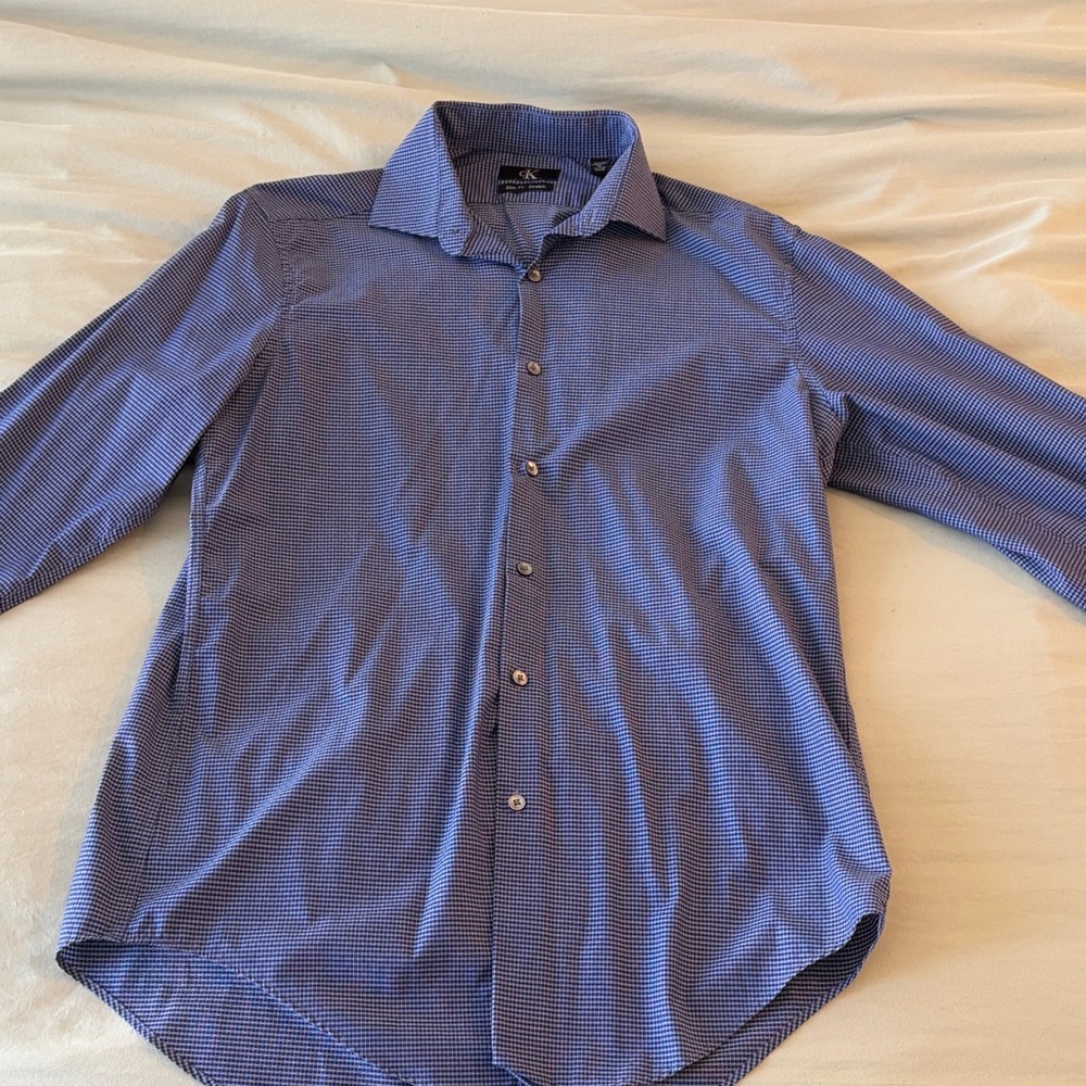 Calvin Klein Men's Navy Checkered Dress Shirt